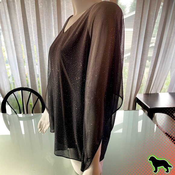 Liz Jordan Purple Glitter Gradient Sheer Top with Tank Lining Size S Like NEW - Picture 2 of 5